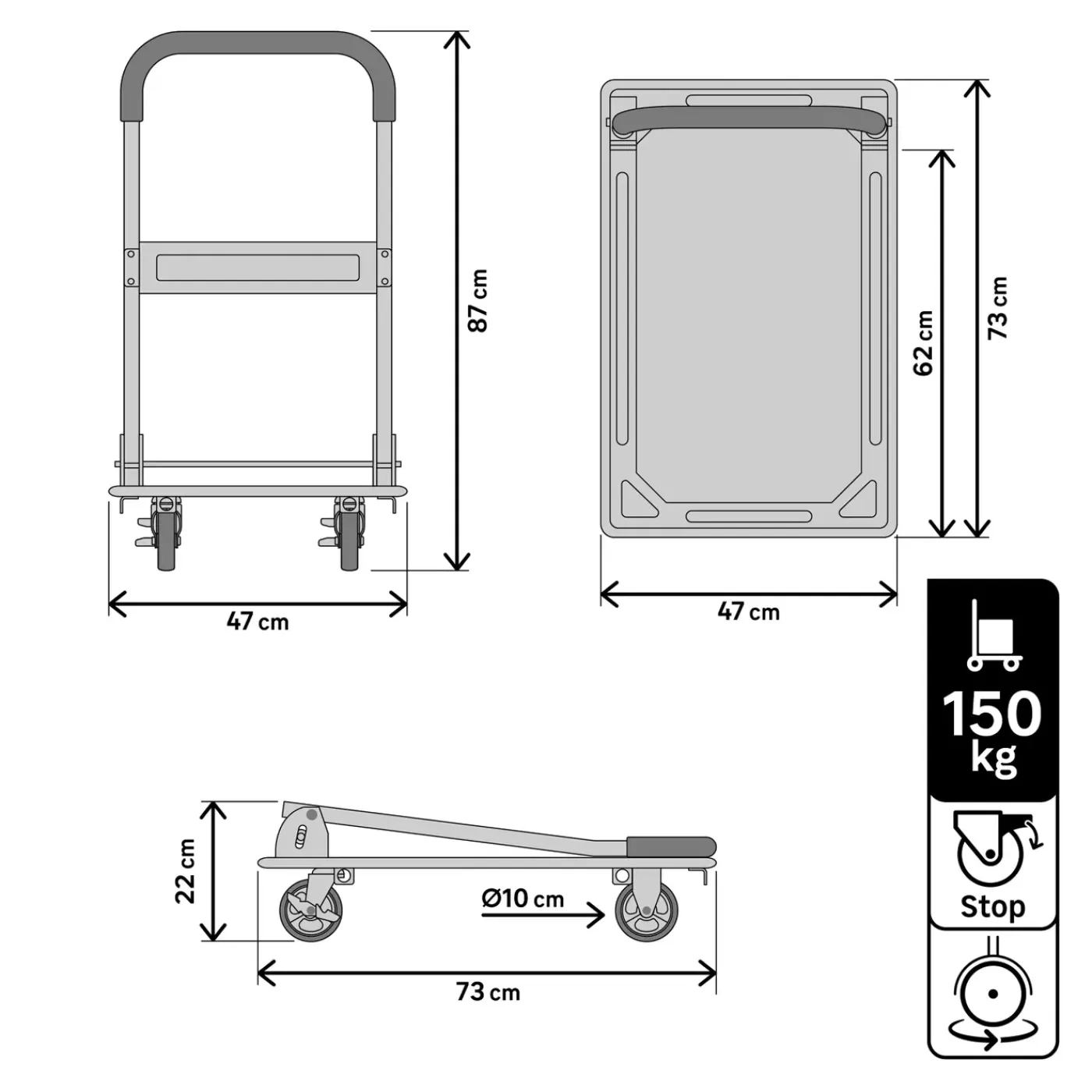 STANDERS Plateauwagen - 72x47cm - 150kg - Staal - Inklapbaar