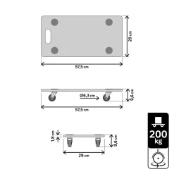 Standers Transportroller - 57,5x29cm - 200kg - Hout - Antislip
