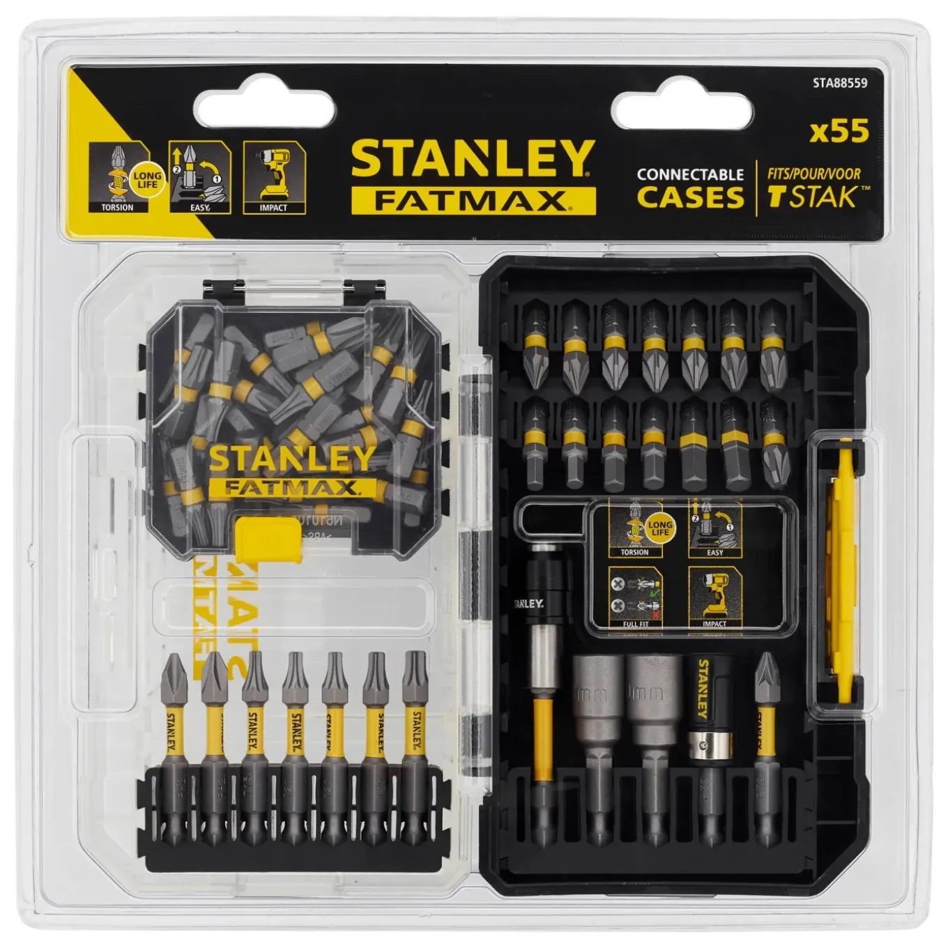 Stanley Schroefbitset - Fatmax - Impact torsie PH/PZ/Torx - 25/50mm - 55-delig