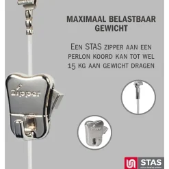 STAS Ophangsysteem Cobra + Perlon Koord - 150 cm + Zipper (2 stuks)