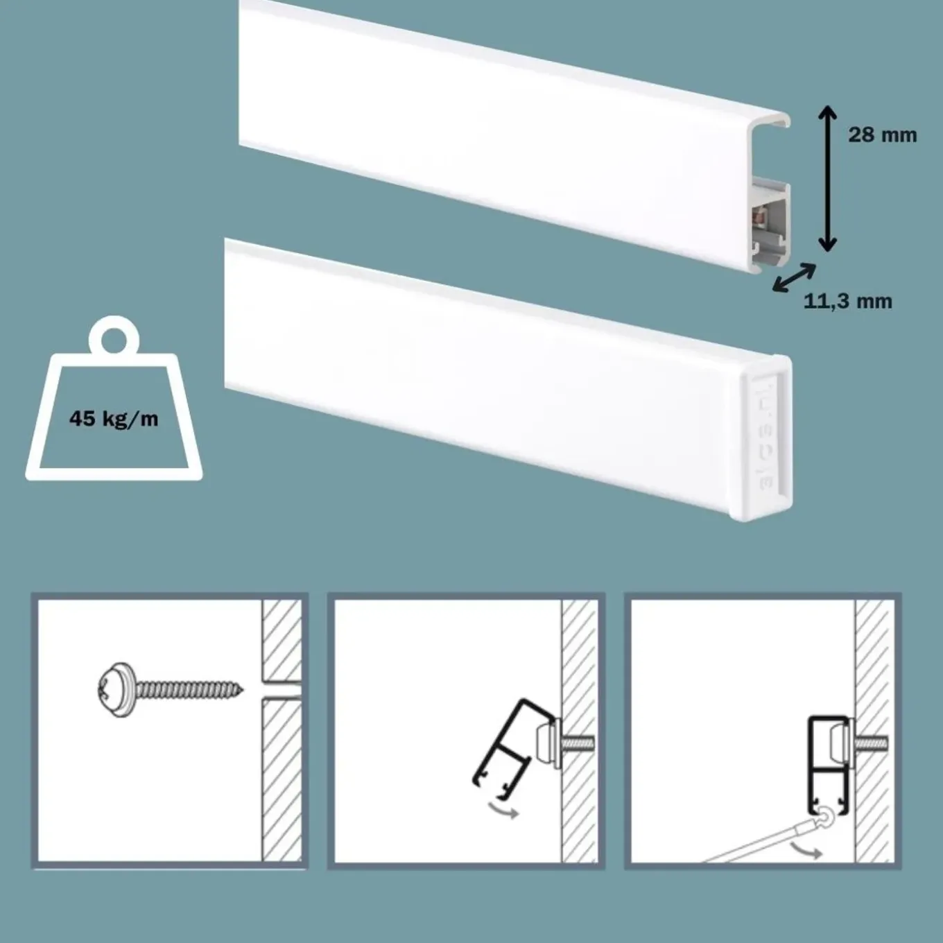 STAS Schilderijrail - Ophangsysteem Schilderijen - Cliprail Pro - Wit -150 cm - Complete Kit