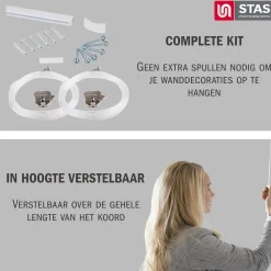 Stas Schilderijrail - Ophangsysteem Schilderijen - Minirail - 300cm - Wit - Complete Kit