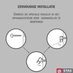 STAS picture hanging systems Stas Schilderijrail - Ophangsysteem Schilderijen - Minirail -150 Cm - Complete Kit - Wit
