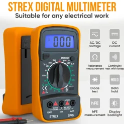 Strex Digitale Multimeter - Ac / Dc - Incl. 9v Batterij, Klemtangen & Opberghoes - Multi Meter