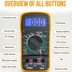 Strex Digitale Multimeter - Ac / Dc - Incl. 9v Batterij, Klemtangen & Opberghoes - Multi Meter