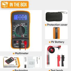 Strex Digitale Multimeter - Ac / Dc - Incl. 9v Batterij, Klemtangen & Opberghoes - Multi Meter
