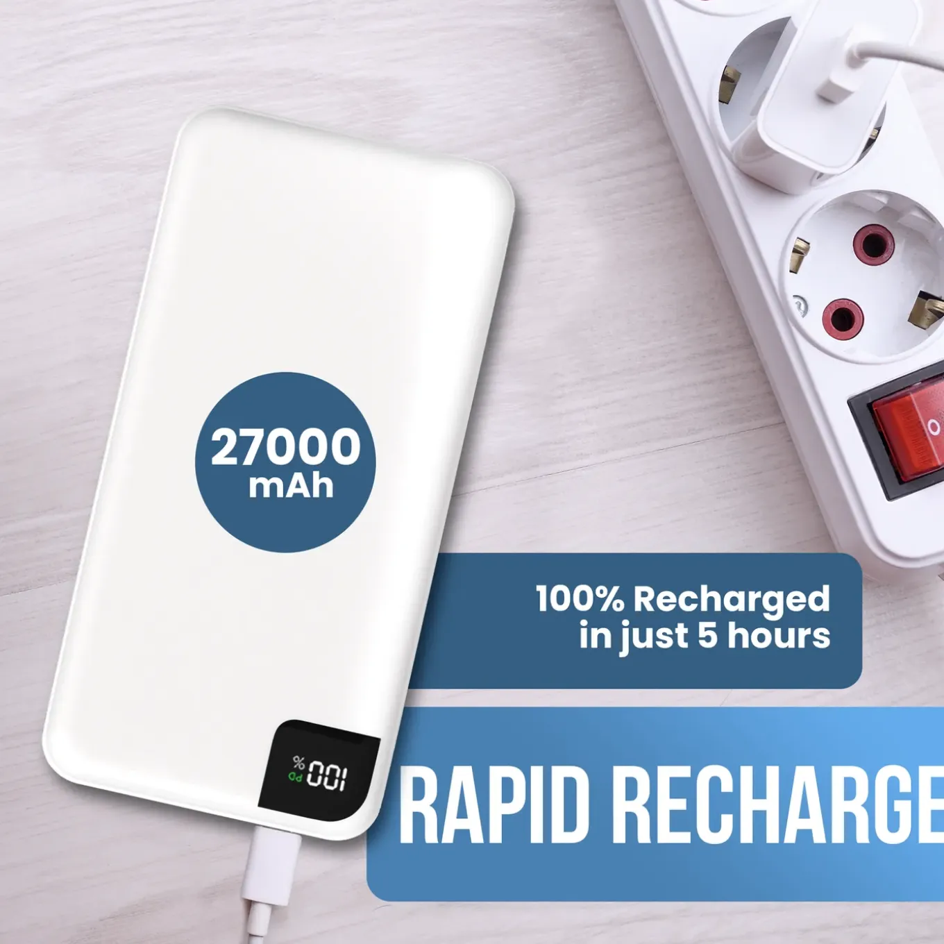 Strex Powerbank Wit - 27.000 Mah - 22.5w Snellader - Usb-a/usb-c - O.a. Voor Iphone/samsung
