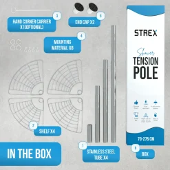 Strex Telescopisch Doucherek Rvs - Verstelbaar 70-275 Cm - 4 Mandjes - Zonder Boren/schroeven