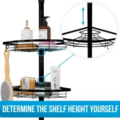 Strex Telescopisch Doucherek Rvs Zwart - Verstelbaar 70-275 Cm - 4 Mandjes - Zonder Boren/schroeven