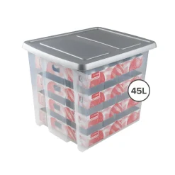 Sunware Nesta Kerst Opbergbox 45l Met Trays Voor 64 Ballen Transparant Grijs