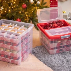 Sunware Nesta Kerst Opbergbox 45l Met Trays Voor 64 Ballen Transparant Grijs