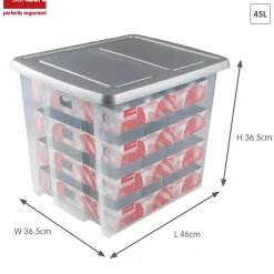Sunware Nesta Kerst Opbergbox 45l Met Trays Voor 64 Ballen Transparant Grijs