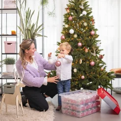 Sunware Nesta Kerst Opbergbox 60l Met Trays Voor 60 Kerstballen Transparant Rood