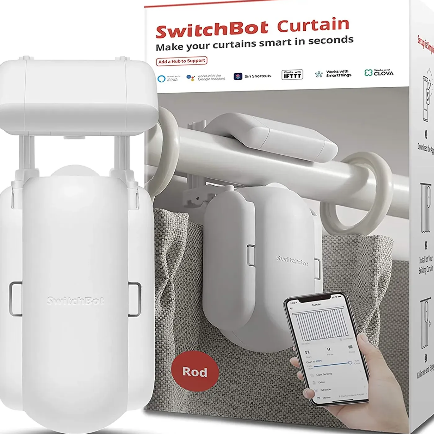 Overig SwitchBot Curtain Rod Pole - Wit - Compact Ontwerp - Geïntegreerde Lichtsensor