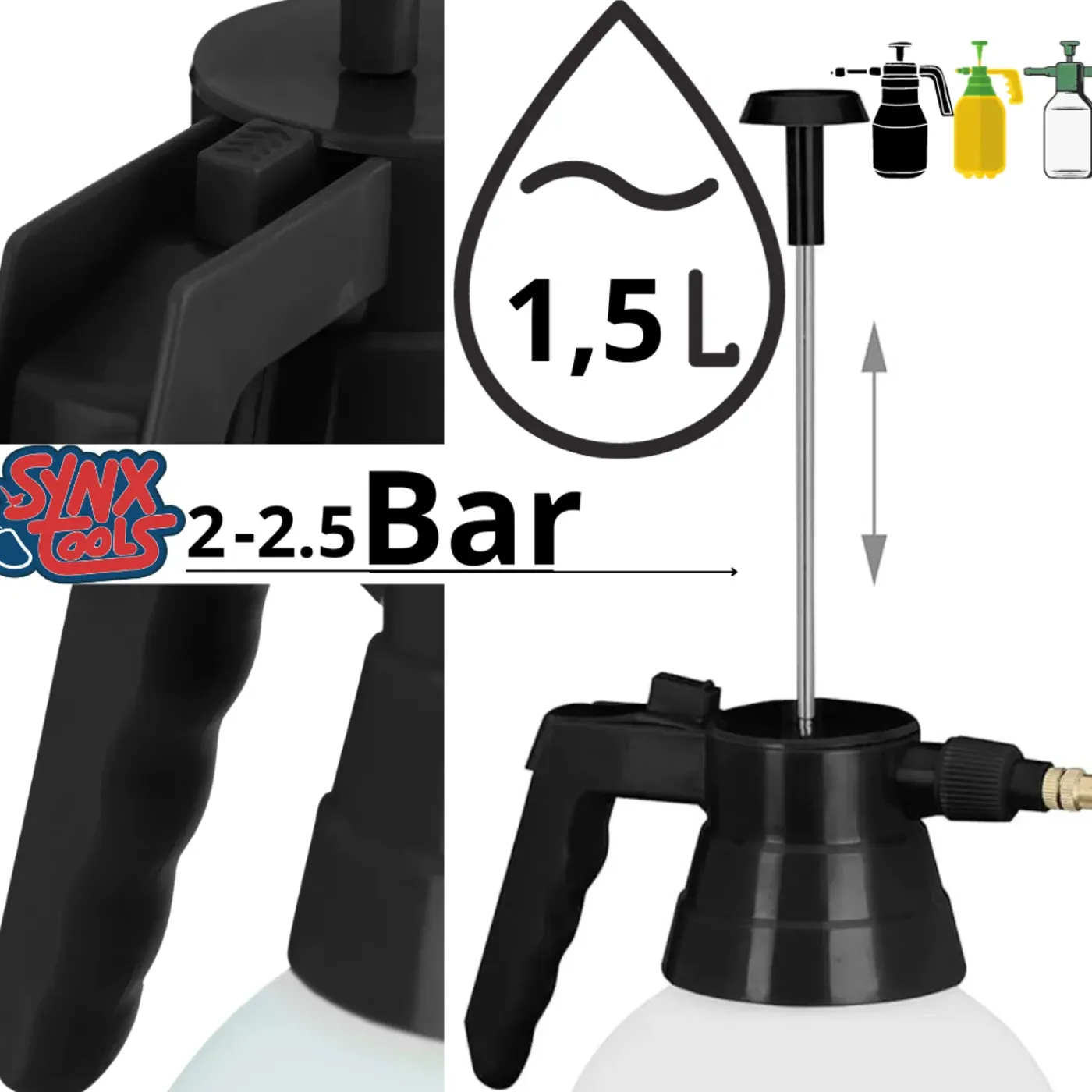 Synx Tools Hogedruk plantensproeier Drukspuit, 1.5 liter - druksproeier -plantenspuit / bewatering