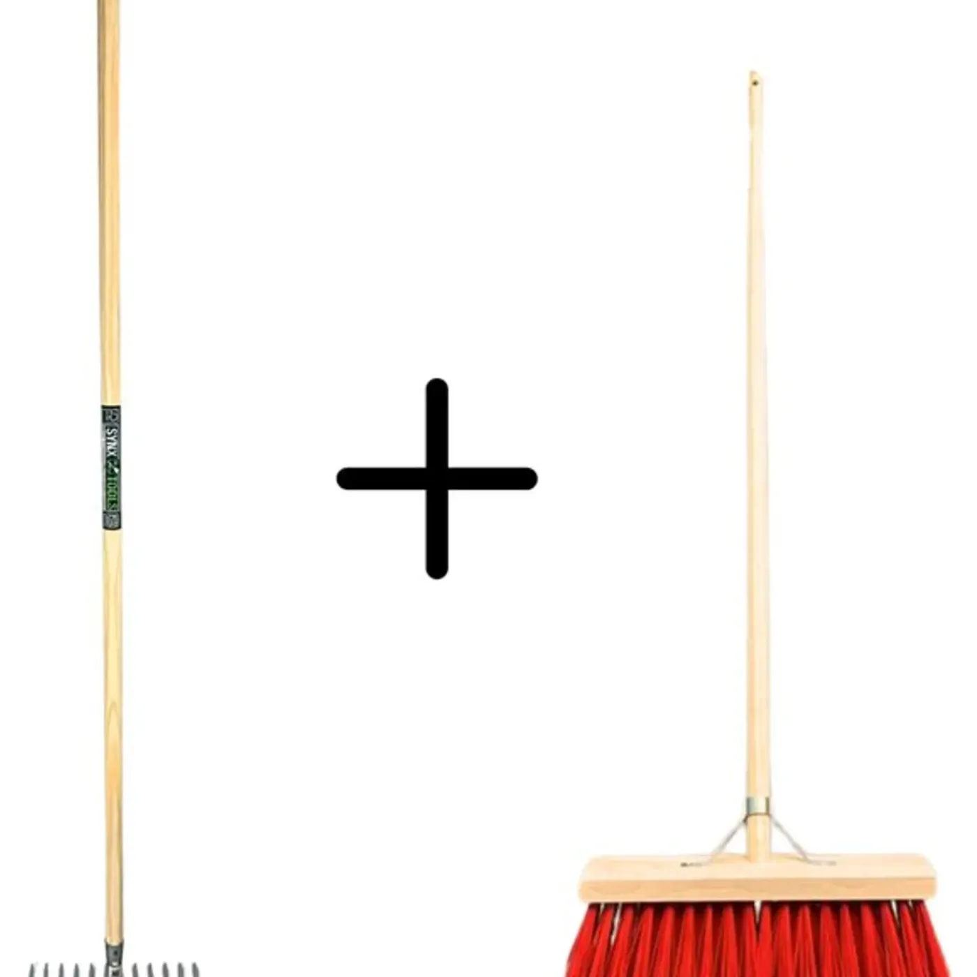 Synx Tools Tuinhark 8 Tanden + Nylon Straatbezem 35 Cm Met Houten Steel 150 Cm