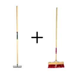 Synx Tools Tuinhark 10 Tanden Verzinkt Met 150cm Steel + Nylon Gemeente Straatbezem 45 Cm