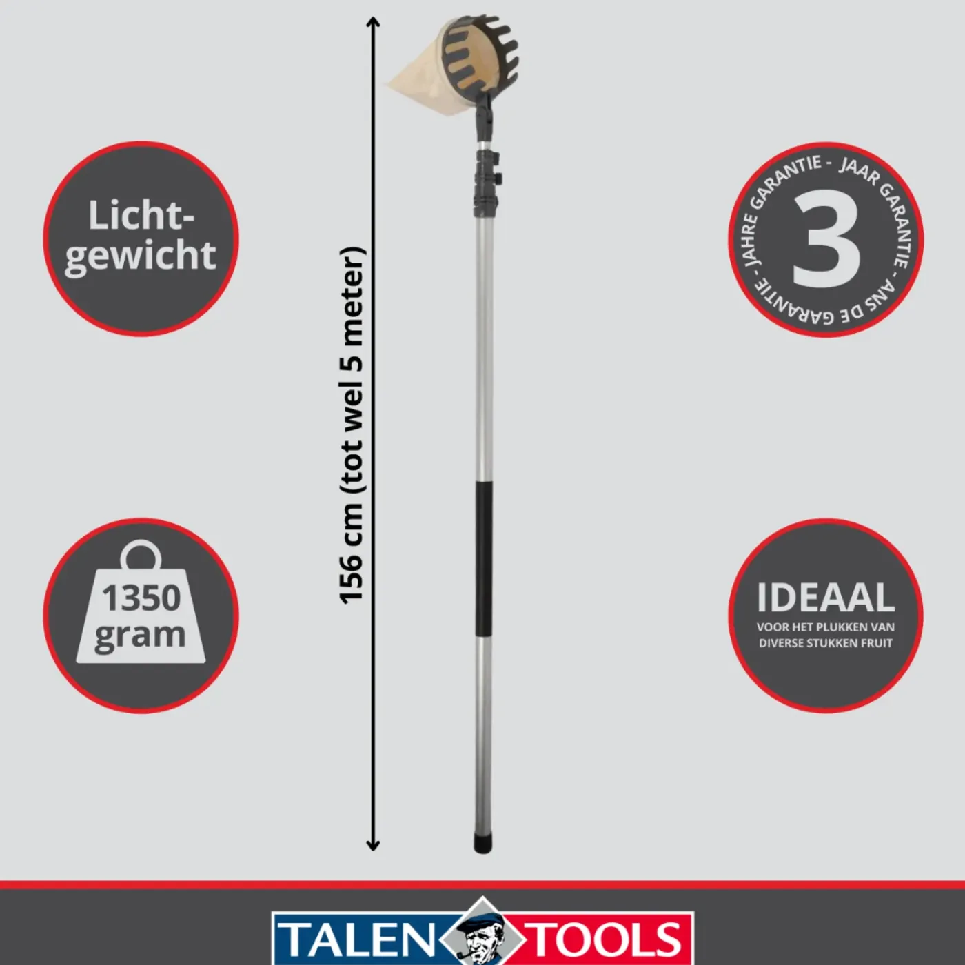 Talen Tools - Fruitplukker - Vruchtenplukker - Telescopische Steel - Tot 5 Meter