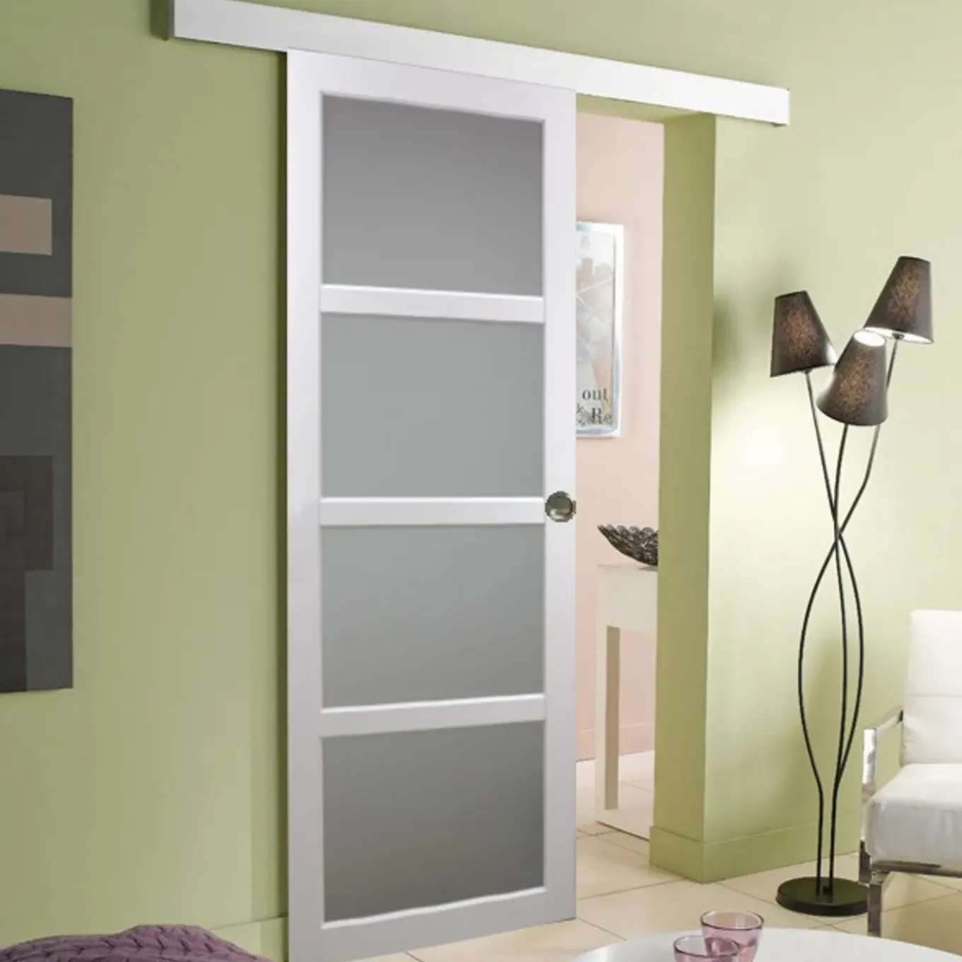 Tana Witte Glazen Schuifdeur H204 X L83 + Aluminium Rail En 2 Schelpen
