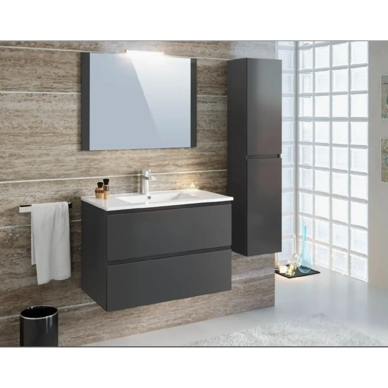 T-Bath badmeubelset Milenio 80cm grijs glanzend
