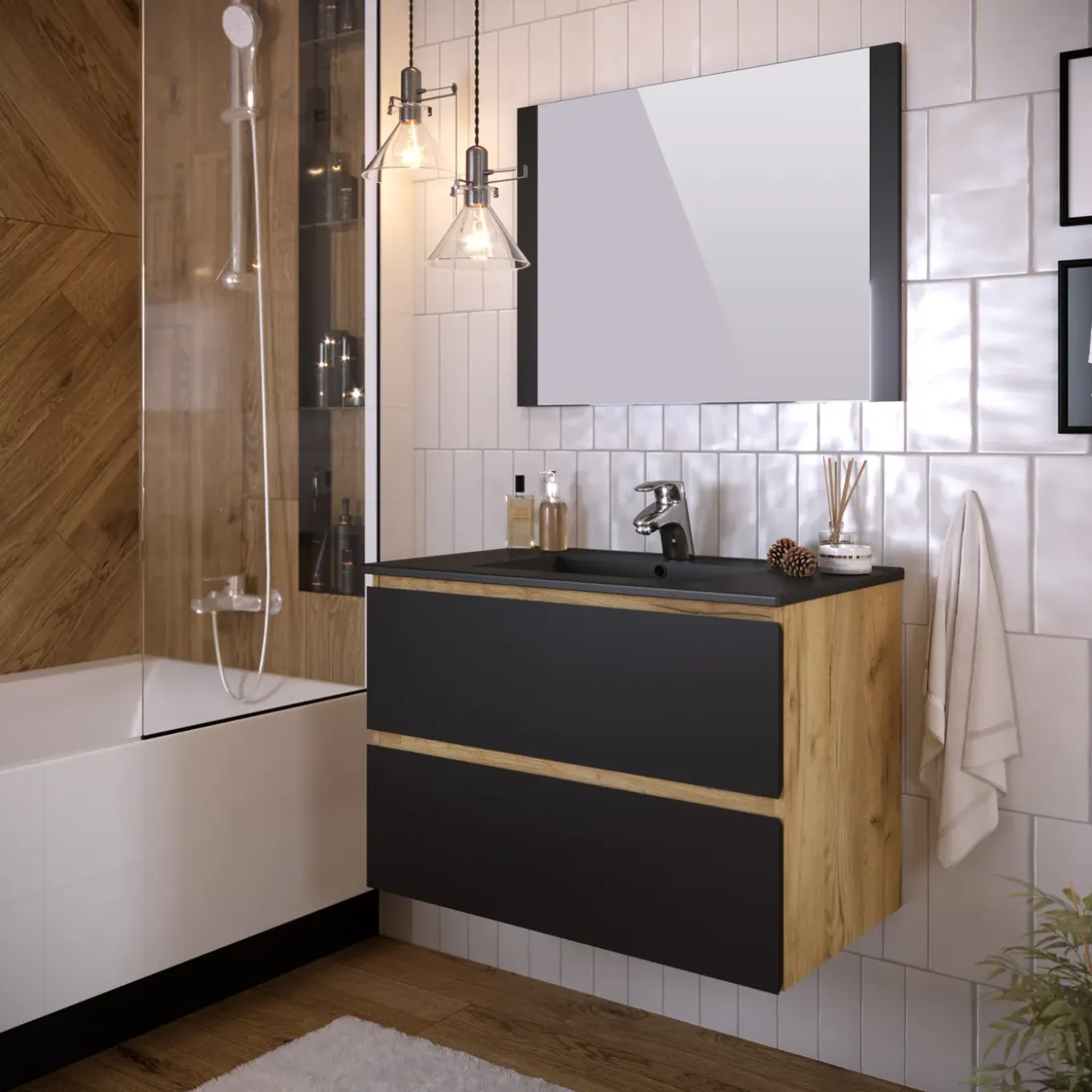 T-Bath badmeubelset Milenio Indus zwart eik