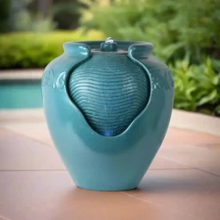 Teamson Home - Geglazuurde Pot Fontein - Led - Blauw Groen - Buiten