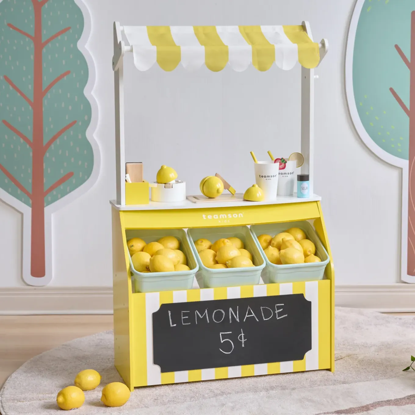 Teamson Kids - Houten Limonadekraam Sunny Citrus - 18 Accessoires, Geluiden, Rollenspel
