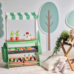 Teamson Kids - Houten Marktkraam Vermont - Met Krijtbord, Groenten En Accessoires