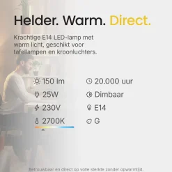 Technik Gloeilamp E14 - 25w 150lm 2700k - Warm Wit Licht - Dimbaar - Buislamp - 1 Stuk