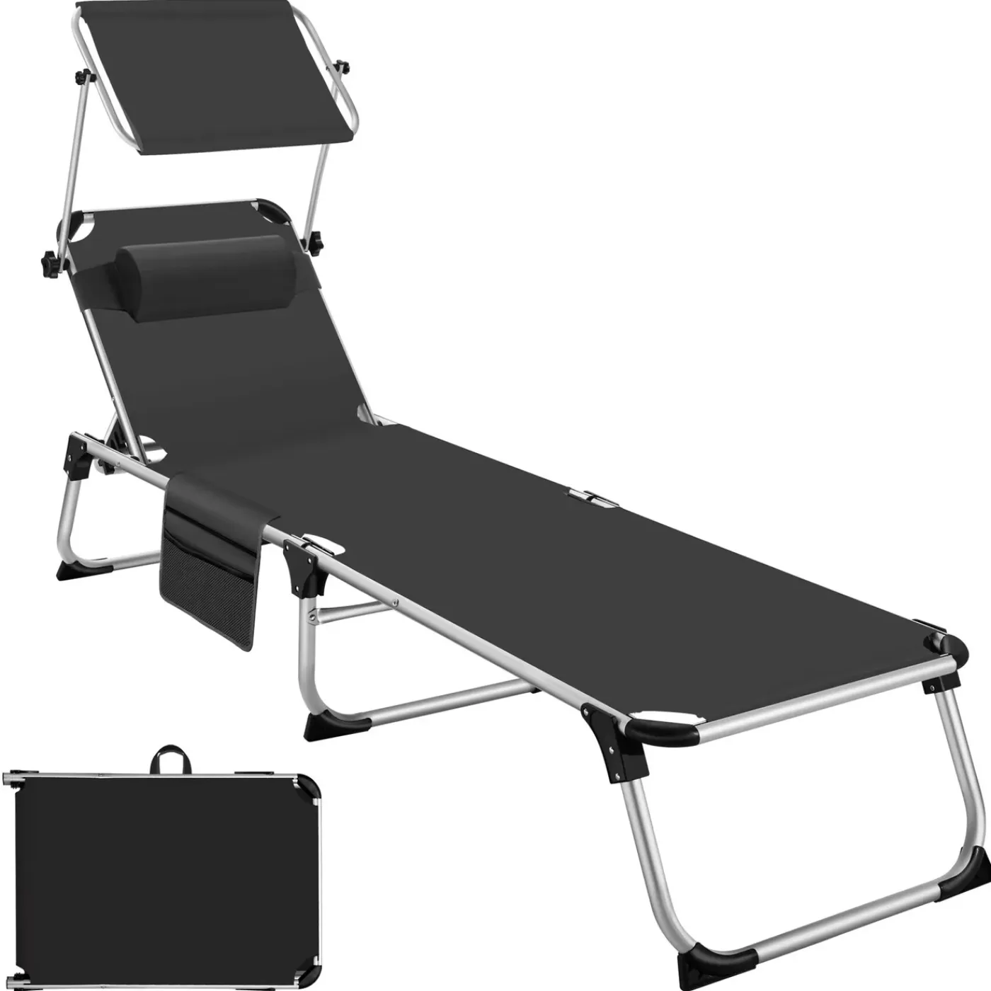 Tectake Aluminium Ligstoel Aurelie - Gestoffeerd - Opvouwbaar - Zwart