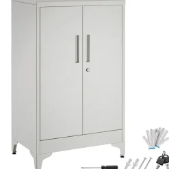 Tectake - Archiefkast - Staal - Grijs - 3 Verstelbare Vakken - Met Slot - 60x40x100cm