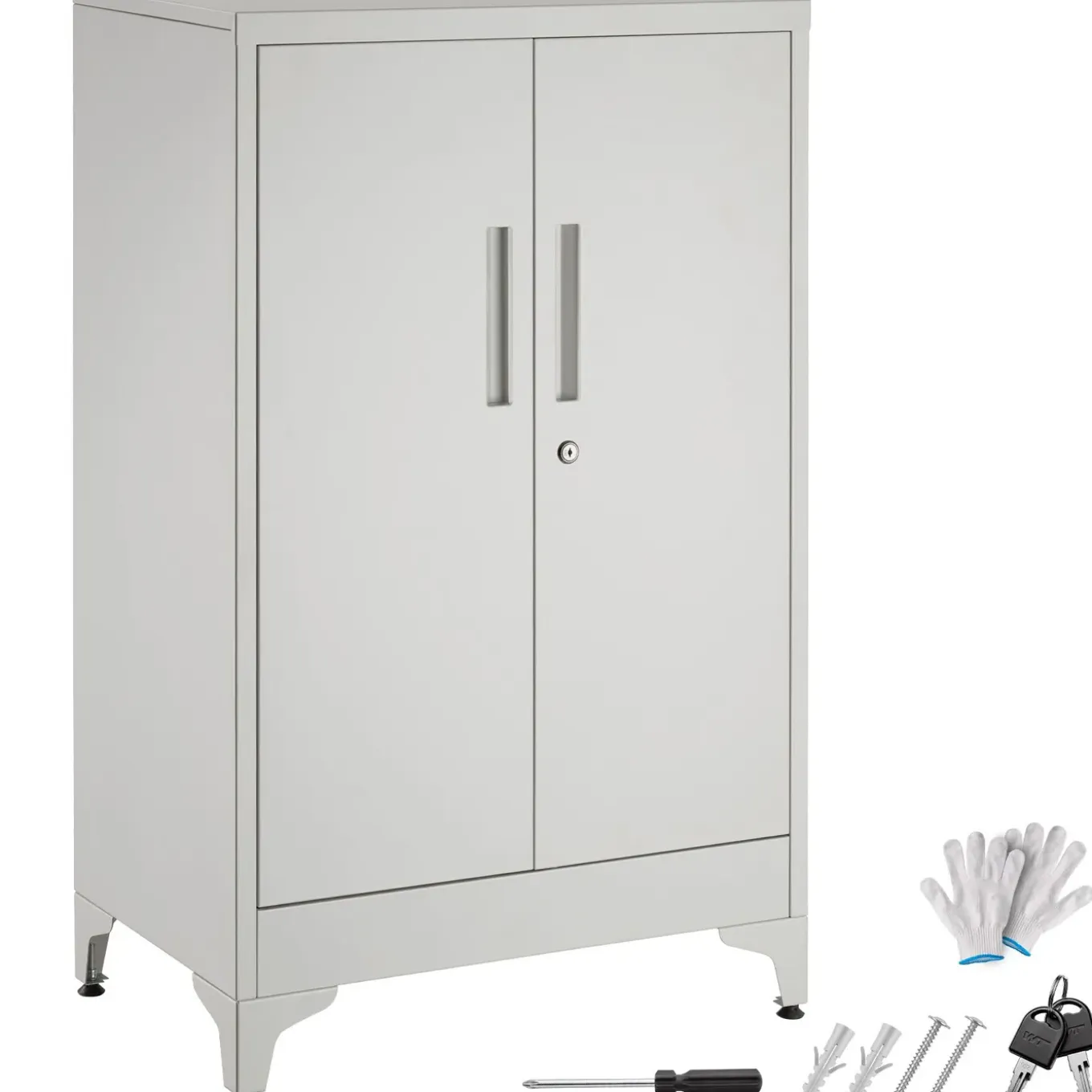 Tectake - Archiefkast - Staal - Grijs - 3 Verstelbare Vakken - Met Slot - 60x40x100cm