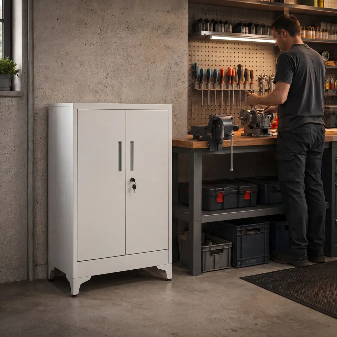 Tectake - Archiefkast - Staal - Grijs - 3 Verstelbare Vakken - Met Slot - 60x40x100cm