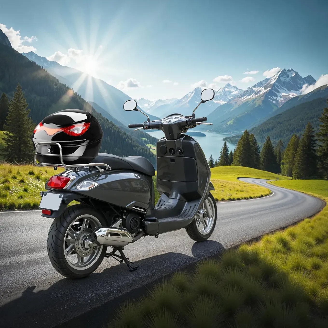 Tectake Bagage Koffer - Motorkoffer Top Case Ca. 22 Liter - Zwart