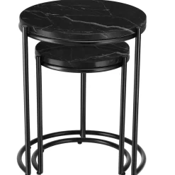 Tectake Bijzettafel Ellsa - Marmerlook - Stalen Frame - Zwart/zwart