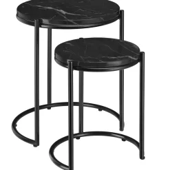 Tectake Bijzettafel Ellsa - Marmerlook - Stalen Frame - Zwart/zwart