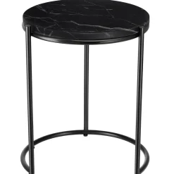 Tectake Bijzettafel Ellsa - Marmerlook - Stalen Frame - Zwart/zwart