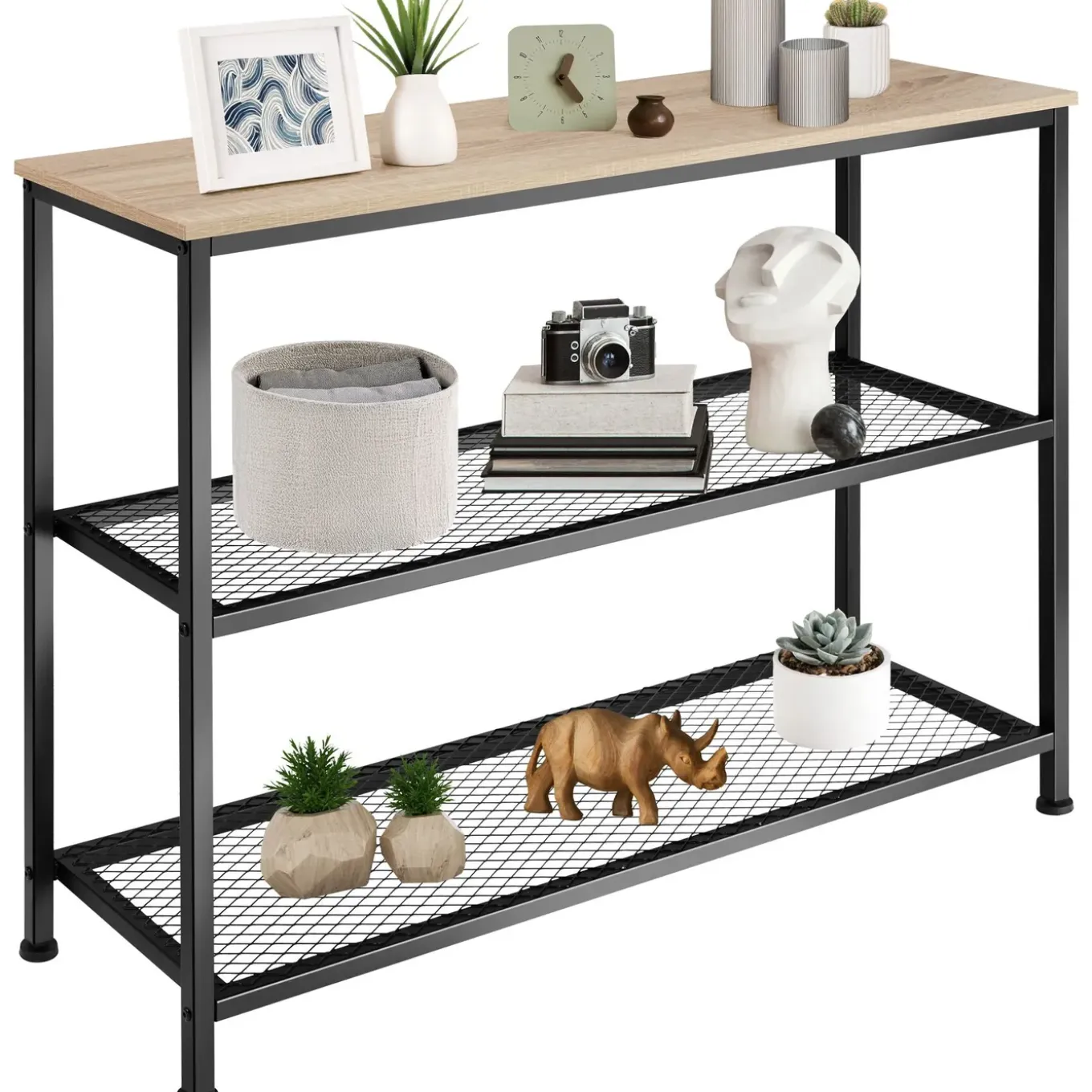 Tectake Consoletafel Bristol 100x30x81cm - Industrieel Licht Hout - Eiken Sonoma