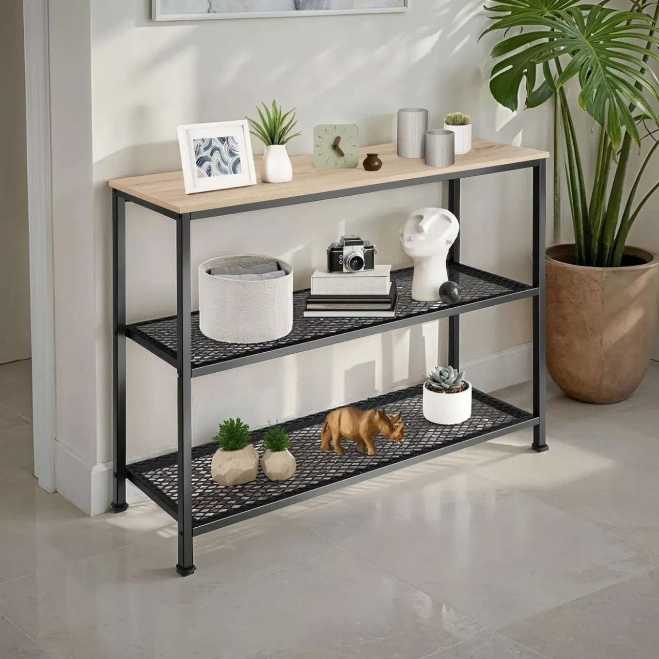 Tectake Consoletafel Bristol 100x30x81cm - Industrieel Licht Hout - Eiken Sonoma