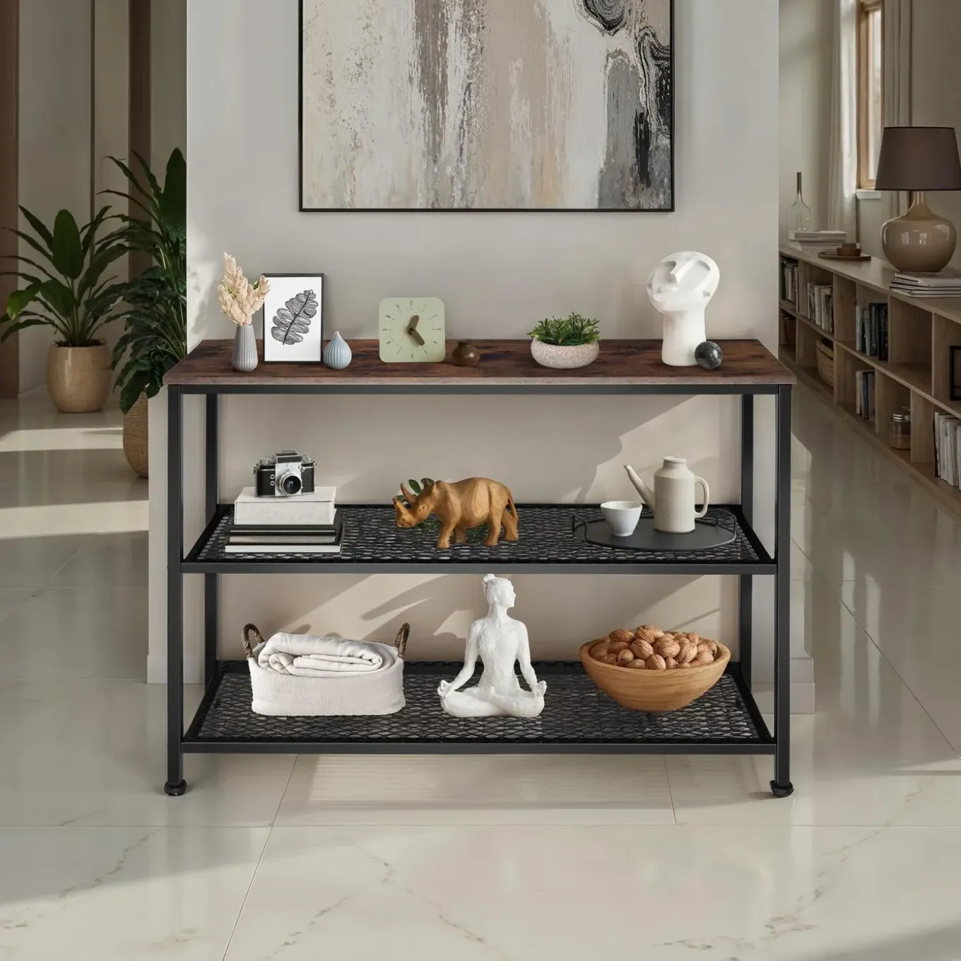 Tectake Consoletafel Bristol 100x30x81cm - Industrieel Licht Hout - Eiken Sonoma