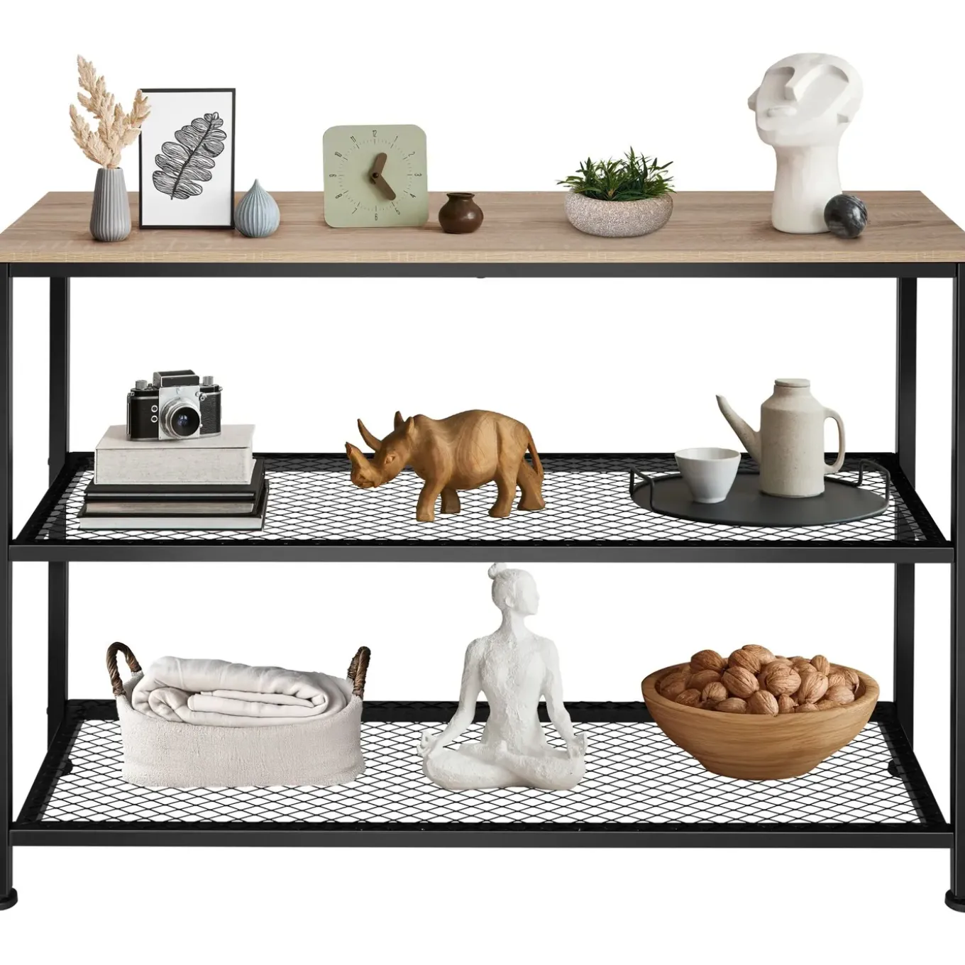 Tectake Consoletafel Bristol 100x30x81cm - Industrieel Licht Hout - Eiken Sonoma
