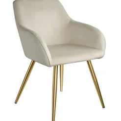 Tectake Eetkamerstoel - Creme Goud - Bekleed Fluweellook - Ergonomisch Vormgeving - Kunststofkappen