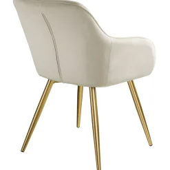 Tectake Eetkamerstoel - Creme Goud - Bekleed Fluweellook - Ergonomisch Vormgeving - Kunststofkappen