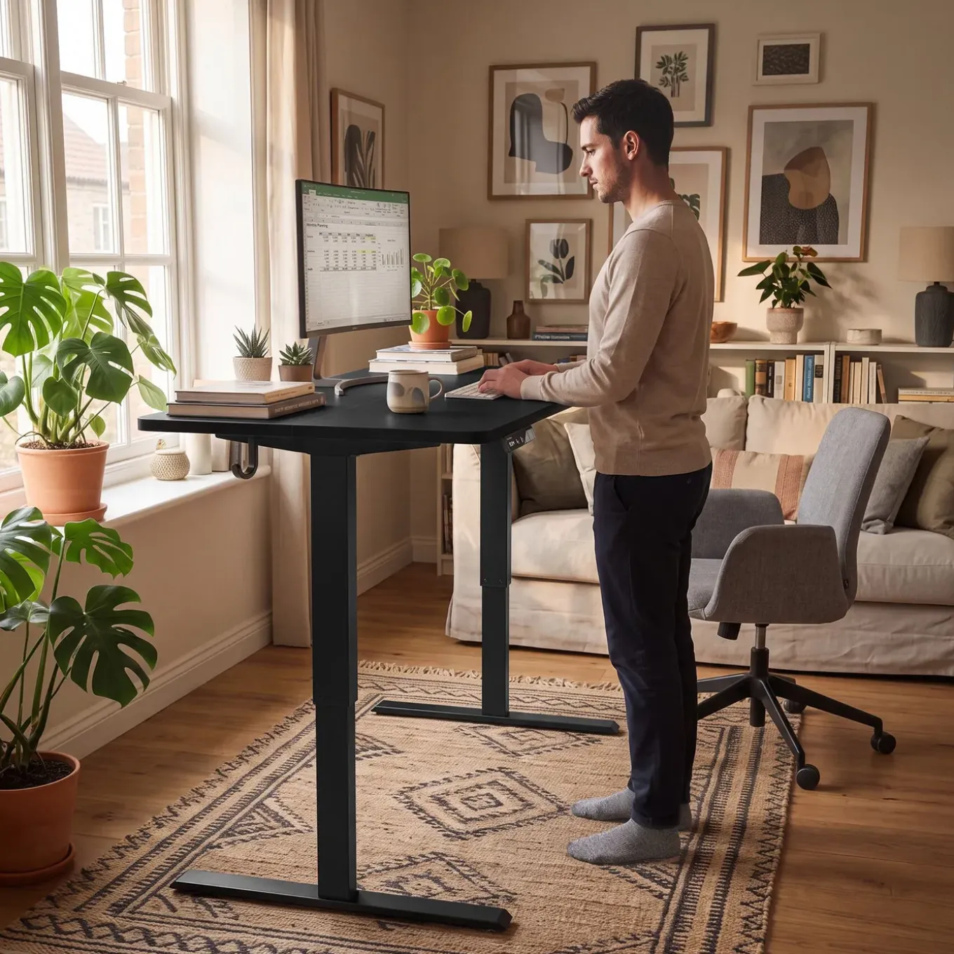 Tectake Elektrisch In Hoogte Verstelbaar Bureau - 2 Niveaus - 120 X 60 Cm - Geheugenfunctie