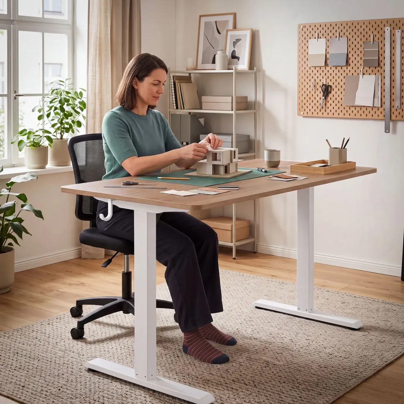 Tectake Elektrisch In Hoogte Verstelbaar Bureau - Hout Onderstel - Eiken - 120x60 Cm