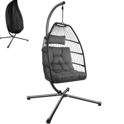 Tectake Hangstoel Ariane Met Standaard En Kussens 160kg - Donkergrijs