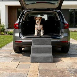 Tectake Huisdiertrap Paw Path Met Pluche Bekleding 37 X 45 X 34,5 Cm - Grijs
