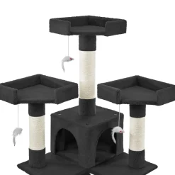 Tectake Krabpaal Barney 170cm - Met 2 Kattenhuisjes - Zwart