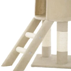 Tectake Krabpaal Dominik 144cm - Met Kattenhuisje - Beige
