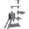 Tectake Krabpaal Dominik 144cm - Met Kattenhuisje - Grijs